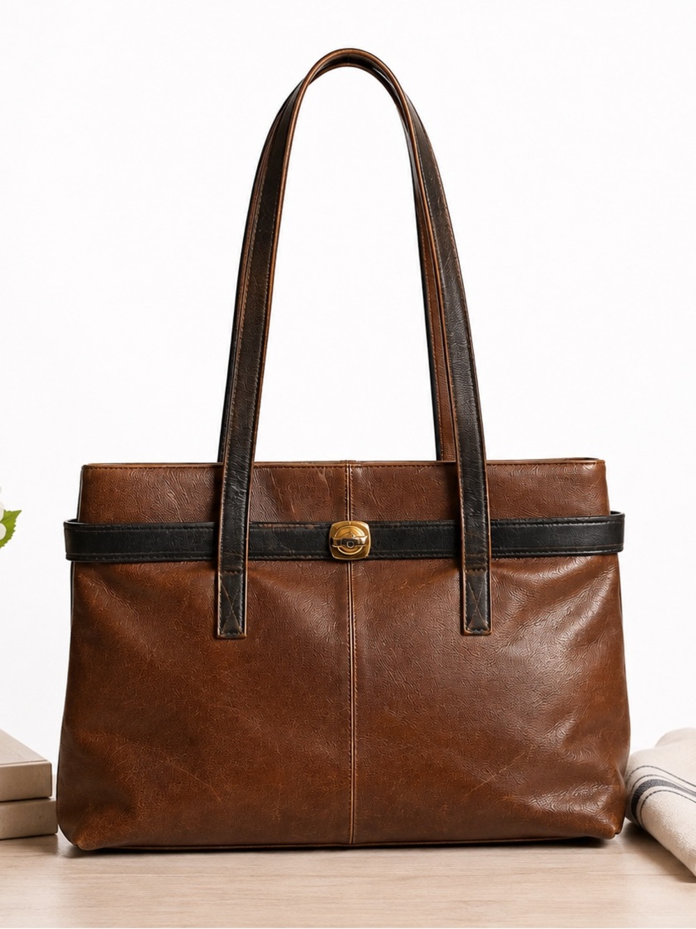 Morabito Bag Brown & Black Leather Gold Tone Hardware Paris, France VTG Luxury